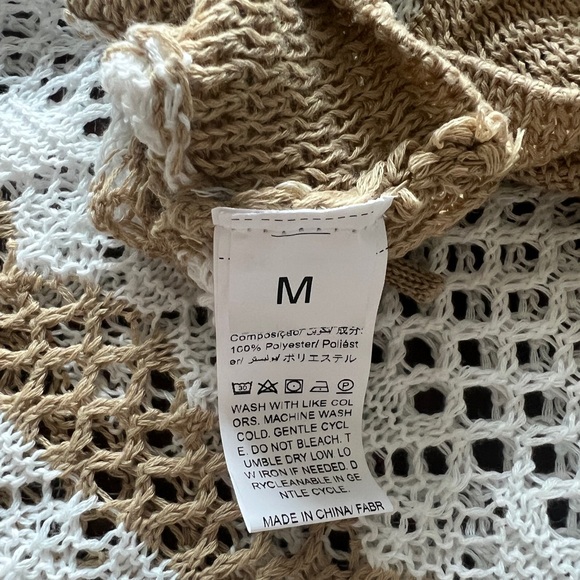 New Crochet Two Piece Set White Tan top skirt Boho beach vacation festival Med - Picture 6 of 8